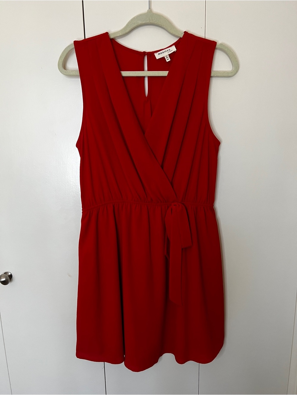 Monteau Orange Red Sleeveless Wrap-Style Mini Dress